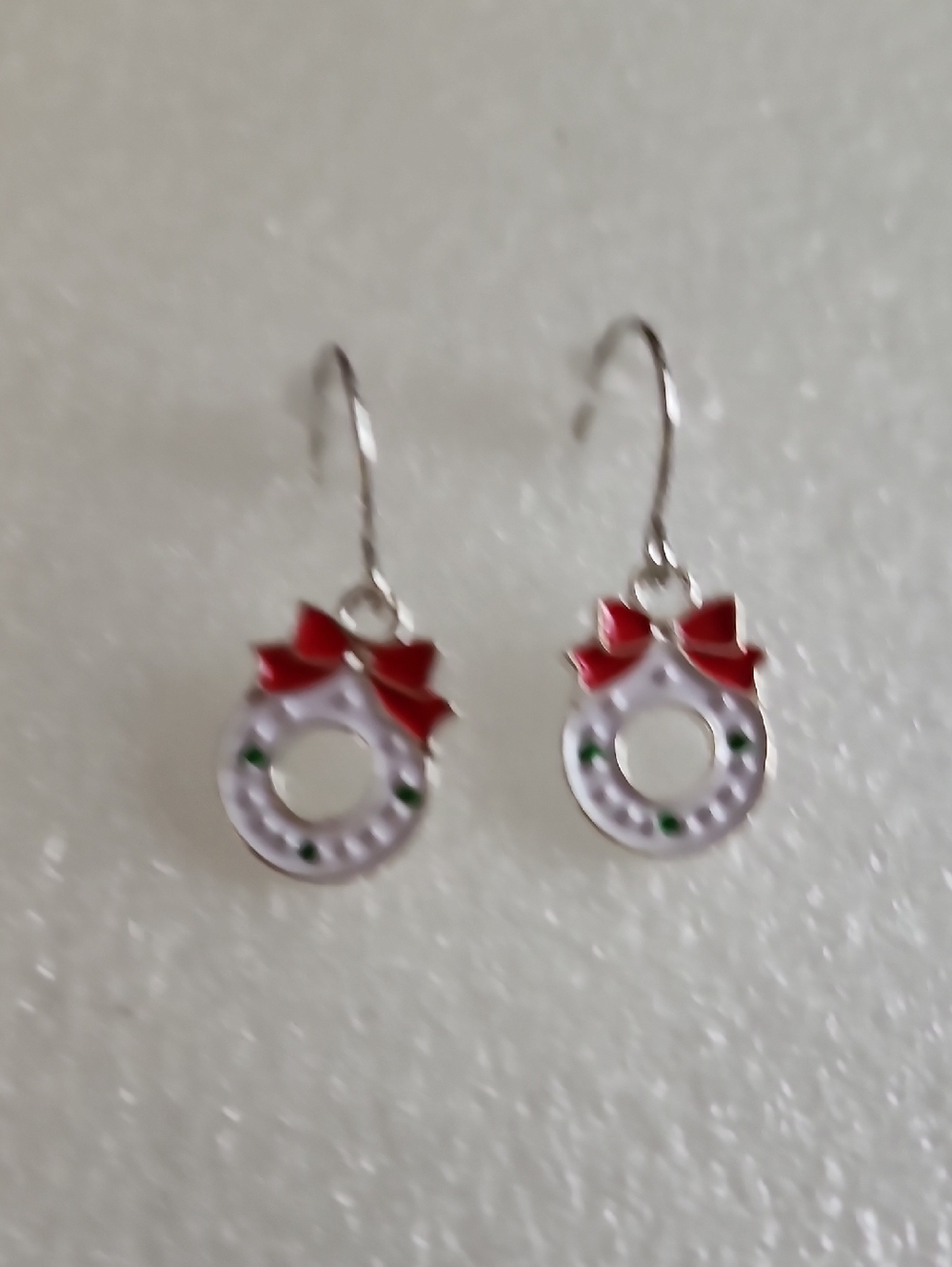 Hand Crafted White and Red Wreath Dangle Earrings